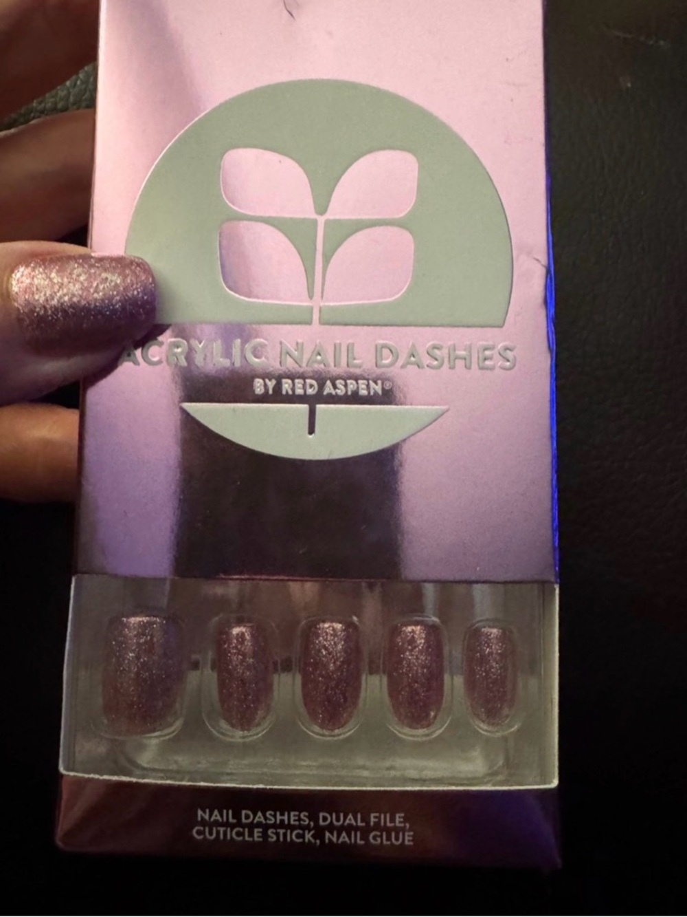 Red Aspen Acrylic Happy Days Ahead, Haven purple & silver shimmer press on nails